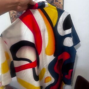 Red and Yellow Casual Button Down Shirt with Abstract Design